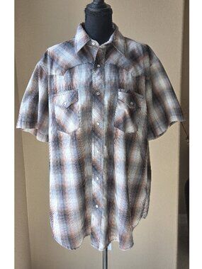 Wrangler Western Shirt Plaid Pearl Snap Short Sleeve Cowboy Men’s XL